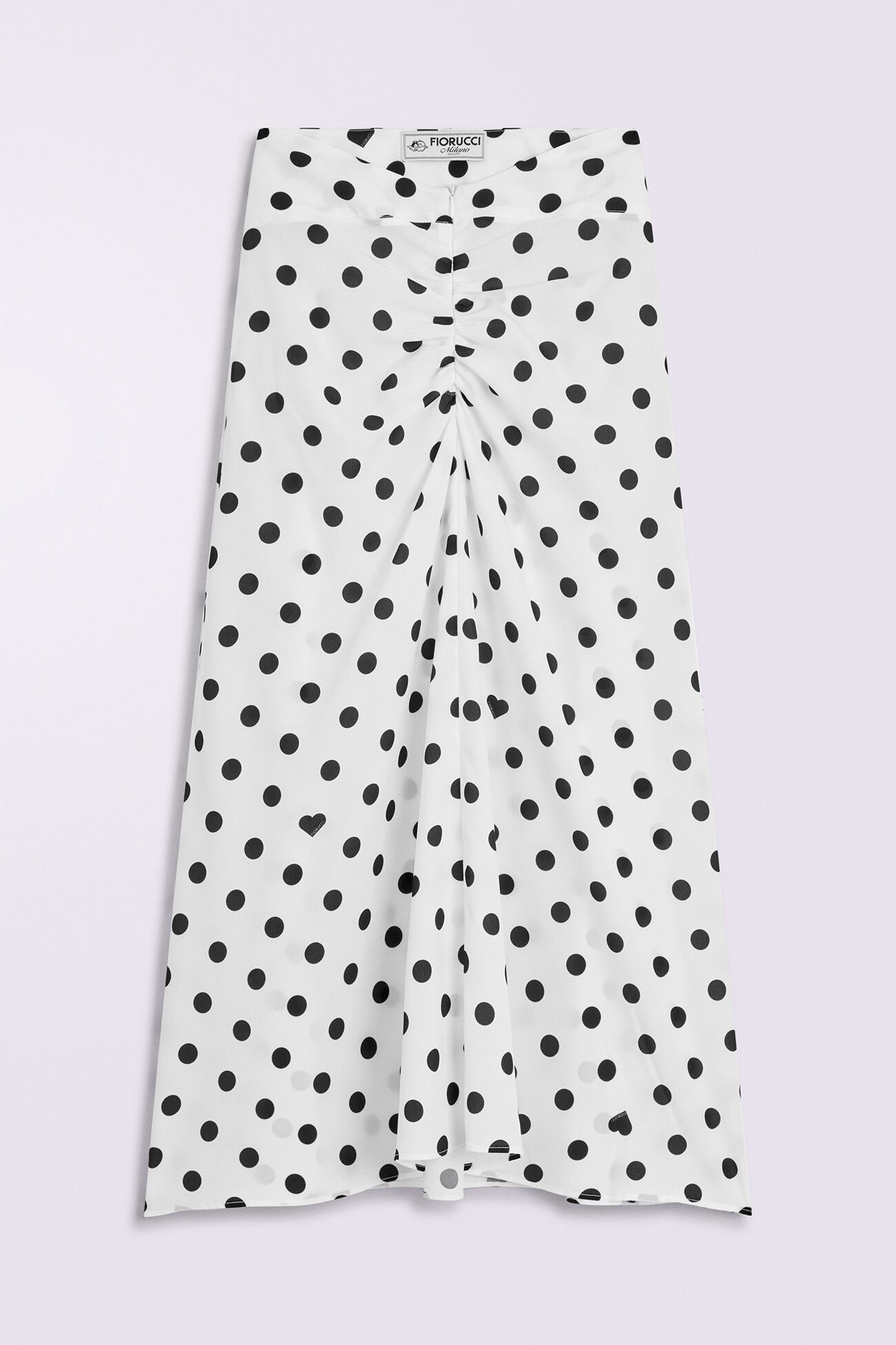 Polka Dot Gathered Midi Skirt White
